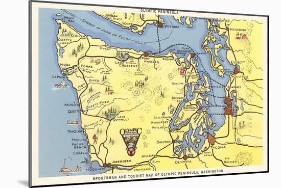 Map of Olympic Peninsula, Washington-null-Mounted Art Print