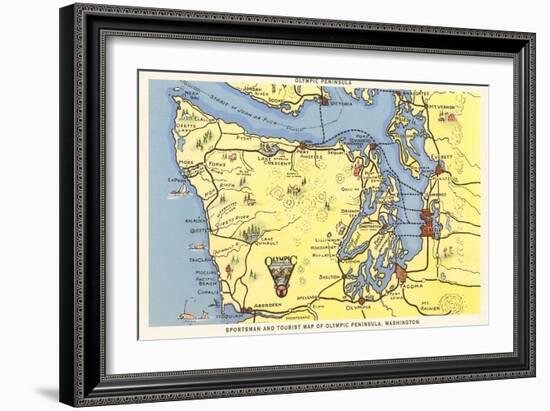 Map of Olympic Peninsula, Washington-null-Framed Art Print