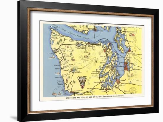Map of Olympic Peninsula, Washington-null-Framed Premium Giclee Print
