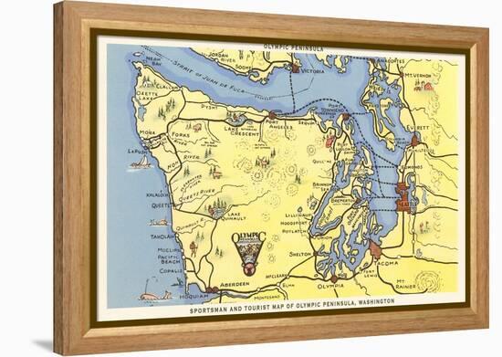 Map of Olympic Peninsula, Washington-null-Framed Stretched Canvas