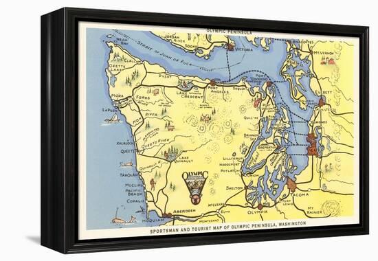 Map of Olympic Peninsula, Washington-null-Framed Stretched Canvas