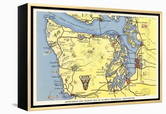 Map of Olympic Peninsula, Washington-null-Framed Stretched Canvas