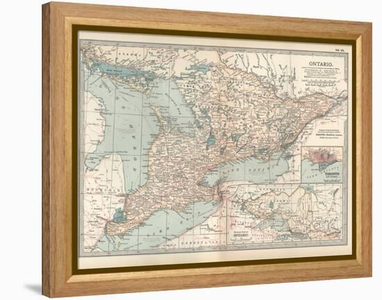 Map of Ontario, Canada. Insets of Toronto and Western Part of Ontario-Encyclopaedia Britannica-Framed Stretched Canvas