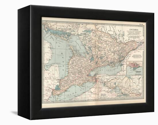 Map of Ontario, Canada. Insets of Toronto and Western Part of Ontario-Encyclopaedia Britannica-Framed Stretched Canvas