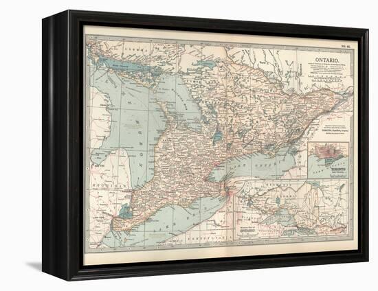 Map of Ontario, Canada. Insets of Toronto and Western Part of Ontario-Encyclopaedia Britannica-Framed Stretched Canvas