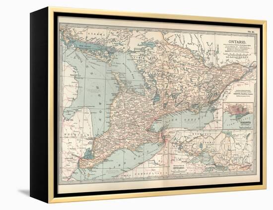 Map of Ontario, Canada. Insets of Toronto and Western Part of Ontario-Encyclopaedia Britannica-Framed Stretched Canvas