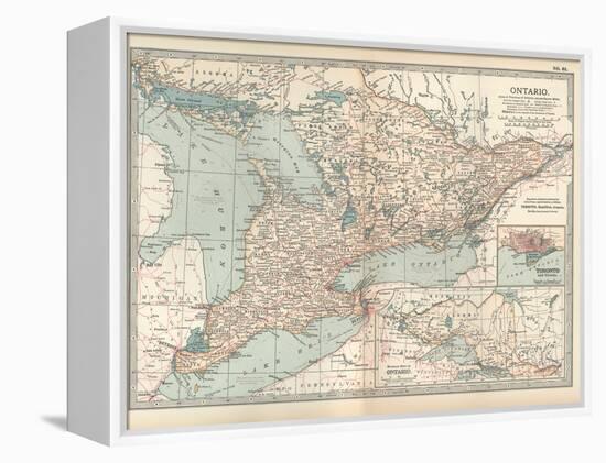 Map of Ontario, Canada. Insets of Toronto and Western Part of Ontario-Encyclopaedia Britannica-Framed Stretched Canvas