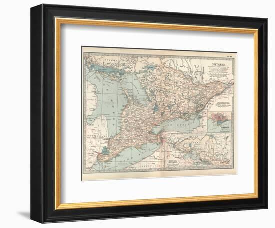 Map of Ontario, Canada. Insets of Toronto and Western Part of Ontario-Encyclopaedia Britannica-Framed Art Print