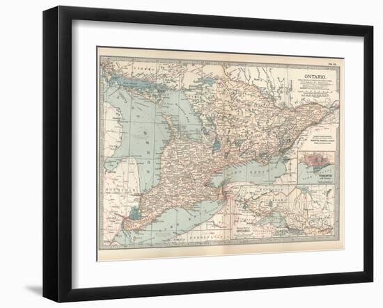 Map of Ontario, Canada. Insets of Toronto and Western Part of Ontario-Encyclopaedia Britannica-Framed Art Print