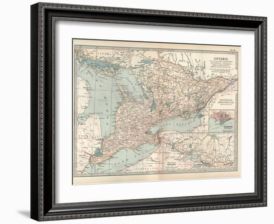 Map of Ontario, Canada. Insets of Toronto and Western Part of Ontario-Encyclopaedia Britannica-Framed Art Print