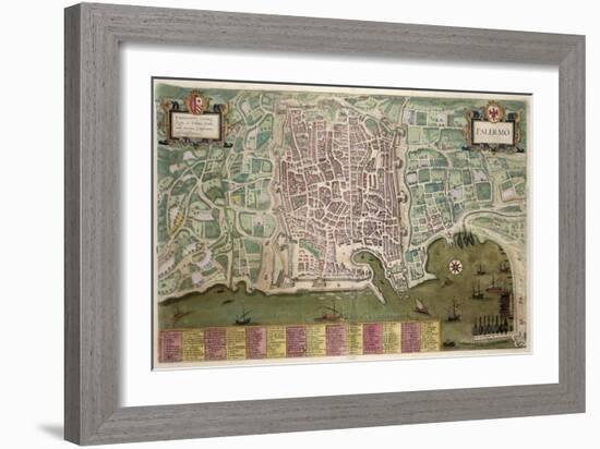 Map of Palermo, from Civitates Orbis Terrarum by Georg Braun-Joris Hoefnagel-Framed Giclee Print