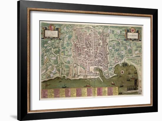 Map of Palermo, from Civitates Orbis Terrarum by Georg Braun-Joris Hoefnagel-Framed Giclee Print