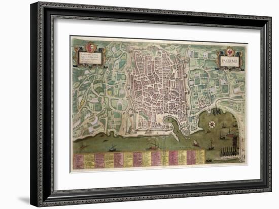 Map of Palermo, from Civitates Orbis Terrarum by Georg Braun-Joris Hoefnagel-Framed Giclee Print