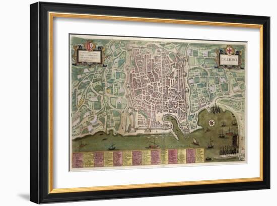 Map of Palermo, from Civitates Orbis Terrarum by Georg Braun-Joris Hoefnagel-Framed Giclee Print