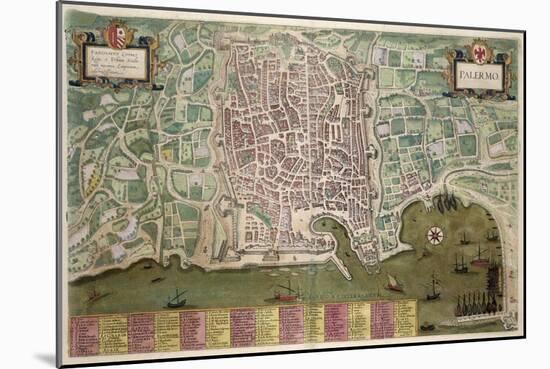 Map of Palermo, from Civitates Orbis Terrarum by Georg Braun-Joris Hoefnagel-Mounted Giclee Print