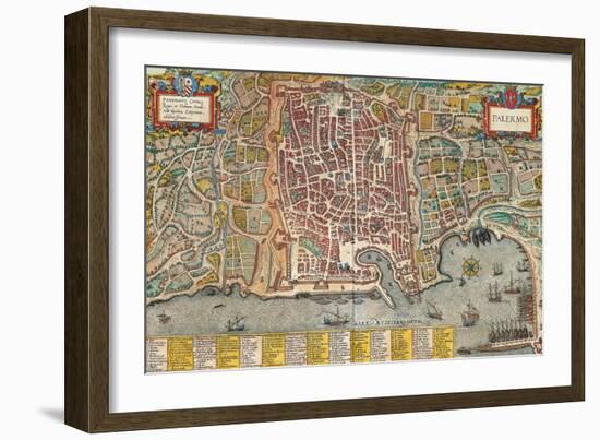 Map of Palermo from Civitates Orbis Terrarum-null-Framed Giclee Print