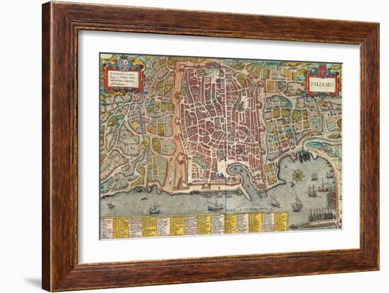 Map of Palermo from Civitates Orbis Terrarum-null-Framed Giclee Print