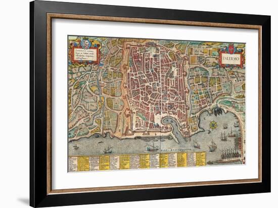 Map of Palermo from Civitates Orbis Terrarum-null-Framed Giclee Print