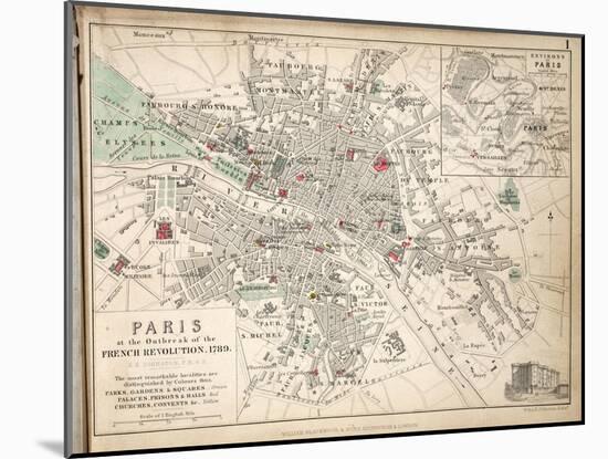 Map of Paris at the Outbreak of the French Revolution, 1789, Published by William Blackwood and…-Alexander Keith Johnston-Mounted Giclee Print