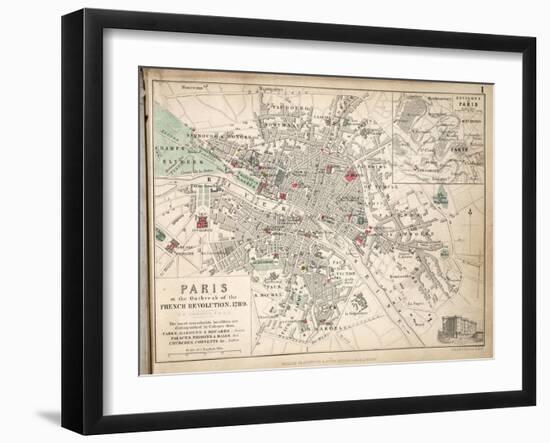 Map of Paris at the Outbreak of the French Revolution, 1789, Published by William Blackwood and?-Alexander Keith Johnston-Framed Giclee Print