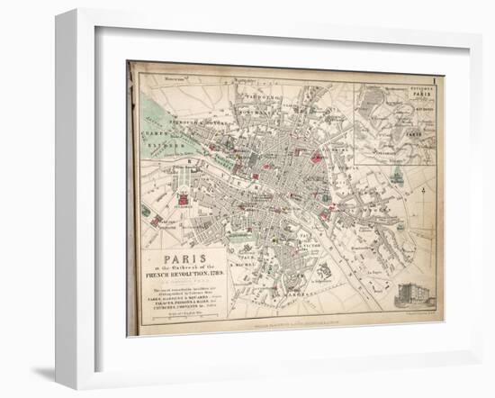 Map of Paris at the Outbreak of the French Revolution, 1789, Published by William Blackwood and?-Alexander Keith Johnston-Framed Giclee Print