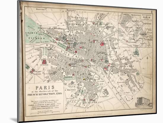 Map of Paris at the Outbreak of the French Revolution, 1789, Published by William Blackwood and?-Alexander Keith Johnston-Mounted Giclee Print