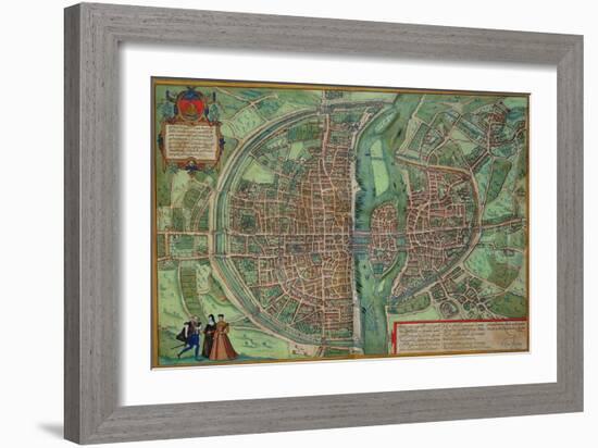 Map of Paris, from "Civitates Orbis Terrarum" by Georg Braun and Frans Hogenberg, circa 1572-Joris Hoefnagel-Framed Giclee Print