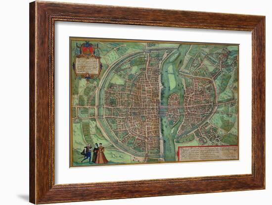 Map of Paris, from "Civitates Orbis Terrarum" by Georg Braun and Frans Hogenberg, circa 1572-Joris Hoefnagel-Framed Giclee Print