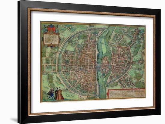 Map of Paris, from "Civitates Orbis Terrarum" by Georg Braun and Frans Hogenberg, circa 1572-Joris Hoefnagel-Framed Giclee Print