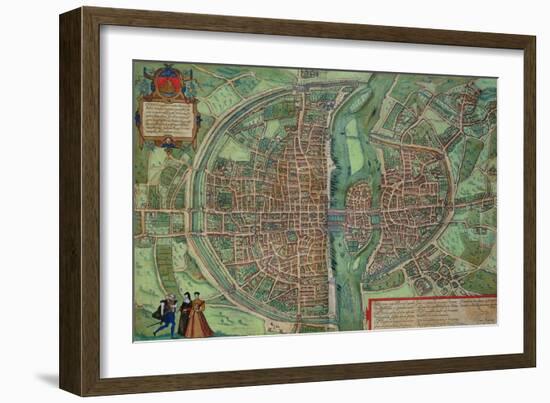 Map of Paris, from "Civitates Orbis Terrarum" by Georg Braun and Frans Hogenberg, circa 1572-Joris Hoefnagel-Framed Giclee Print