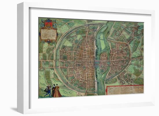 Map of Paris, from "Civitates Orbis Terrarum" by Georg Braun and Frans Hogenberg, circa 1572-Joris Hoefnagel-Framed Giclee Print