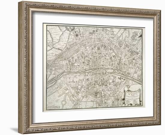 Map of Paris, from 'L'Atlas De Paris' by Jean De La Caille, 1714-null-Framed Premium Giclee Print