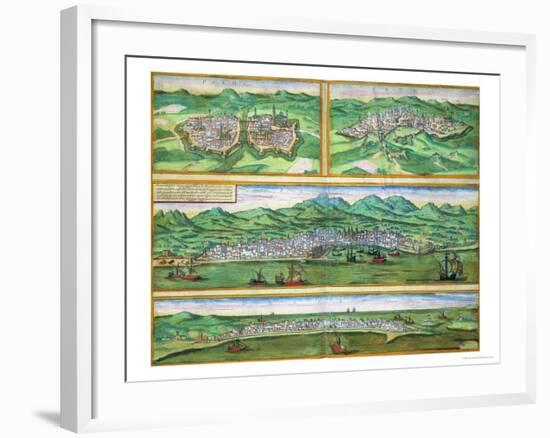 Map of Parma, Siena, Palermo, and Drepanum, from "Civitates Orbis Terrarum", circa 1572-Joris Hoefnagel-Framed Giclee Print