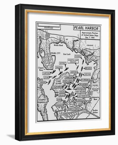 Map of Pearl Harbor with Location of Ships Just Prior to the Japanese Attack on Dec. 7, 1941-null-Framed Art Print