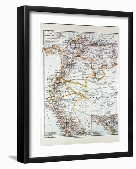 Map of Peru Ecuador Venezuela and Columbia 1899-null-Framed Giclee Print