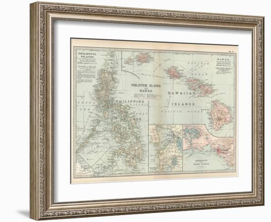 Map of Philippine Islands and Hawaii. Insets of Manila and Vicinity and Honolulu and Pearl Harbor-Encyclopaedia Britannica-Framed Art Print