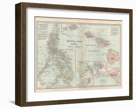 Map of Philippine Islands and Hawaii. Insets of Manila and Vicinity and Honolulu and Pearl Harbor-Encyclopaedia Britannica-Framed Art Print