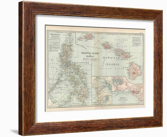 Map of Philippine Islands and Hawaii. Insets of Manila and Vicinity and Honolulu and Pearl Harbor-Encyclopaedia Britannica-Framed Art Print