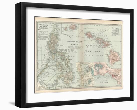 Map of Philippine Islands and Hawaii. Insets of Manila and Vicinity and Honolulu and Pearl Harbor-Encyclopaedia Britannica-Framed Art Print