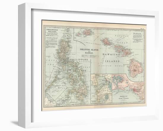 Map of Philippine Islands and Hawaii. Insets of Manila and Vicinity and Honolulu and Pearl Harbor-Encyclopaedia Britannica-Framed Art Print