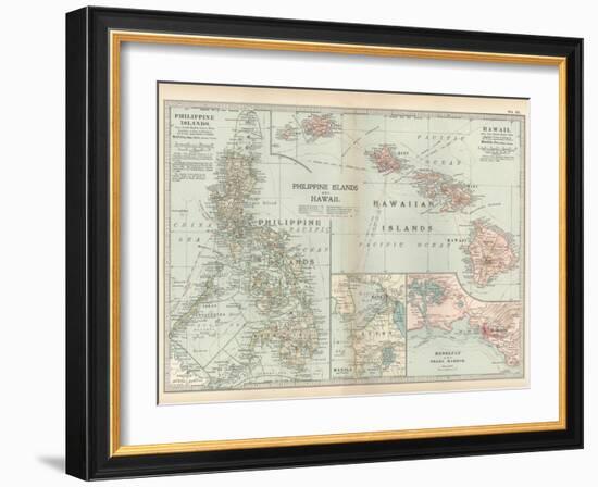 Map of Philippine Islands and Hawaii. Insets of Manila and Vicinity and Honolulu and Pearl Harbor-Encyclopaedia Britannica-Framed Art Print