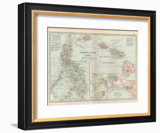 Map of Philippine Islands and Hawaii. Insets of Manila and Vicinity and Honolulu and Pearl Harbor-Encyclopaedia Britannica-Framed Art Print