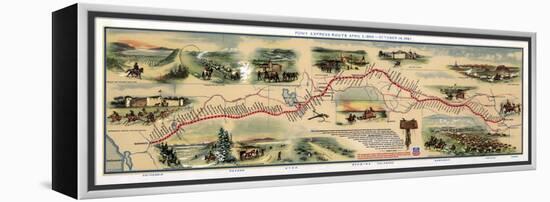 Map of Pony Express Route, 1860-1861-Science Source-Framed Premier Image Canvas