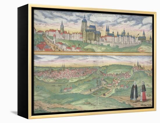 Map of Prague, from "Civitates Orbis Terrarum" by Georg Braun and Frans Hogenberg, circa 1572-Joris Hoefnagel-Framed Premier Image Canvas