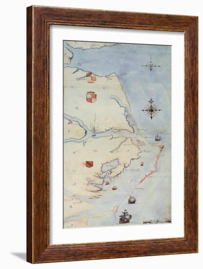 Map of Raleigh's Virginia-John White-Framed Giclee Print