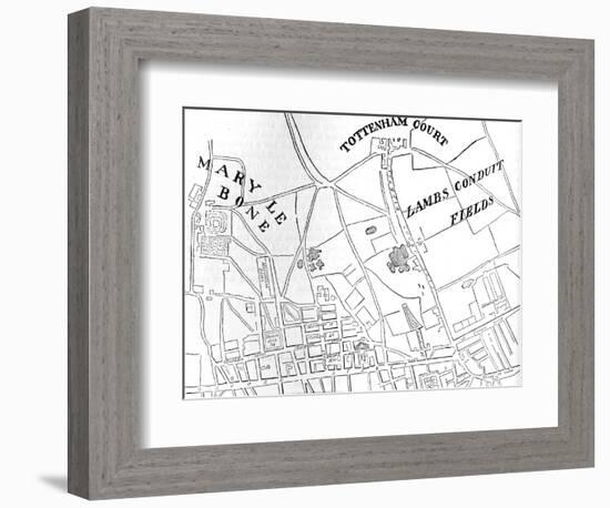 Map of Rathbone Place and its neighbourhood, Westminster, London, 1746 (1878)-Unknown-Framed Giclee Print