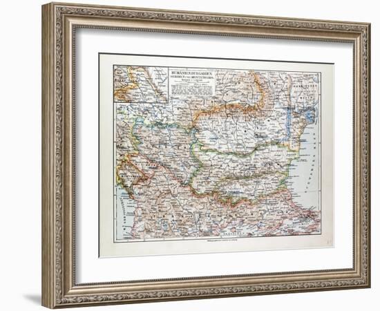 Map of Romania Serbia Bulgaria Montenegro 1899-null-Framed Premium Giclee Print