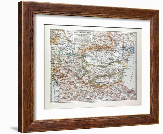 Map of Romania Serbia Bulgaria Montenegro 1899-null-Framed Premium Giclee Print