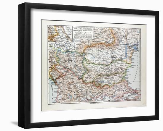Map of Romania Serbia Bulgaria Montenegro 1899-null-Framed Premium Giclee Print