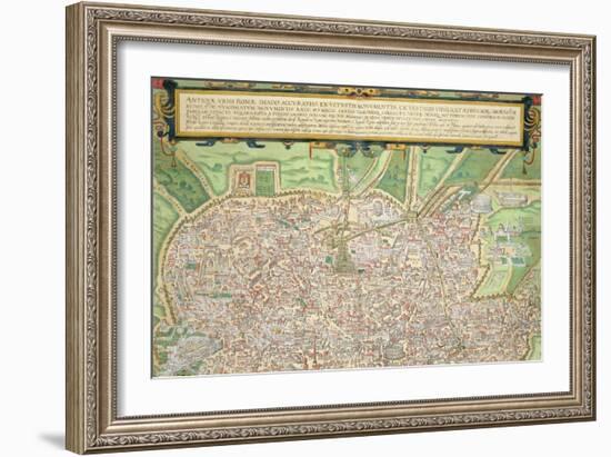 Map of Rome, from "Civitates Orbis Terrarum" by Georg Braun and Frans Hogenberg circa 1572-1617-Joris Hoefnagel-Framed Giclee Print